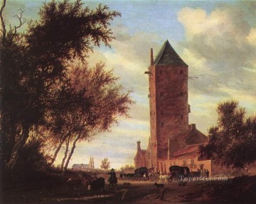 サロモン・ファン・ライスダール Painting - 道路の風景サロモン・ファン・ロイスダールの塔